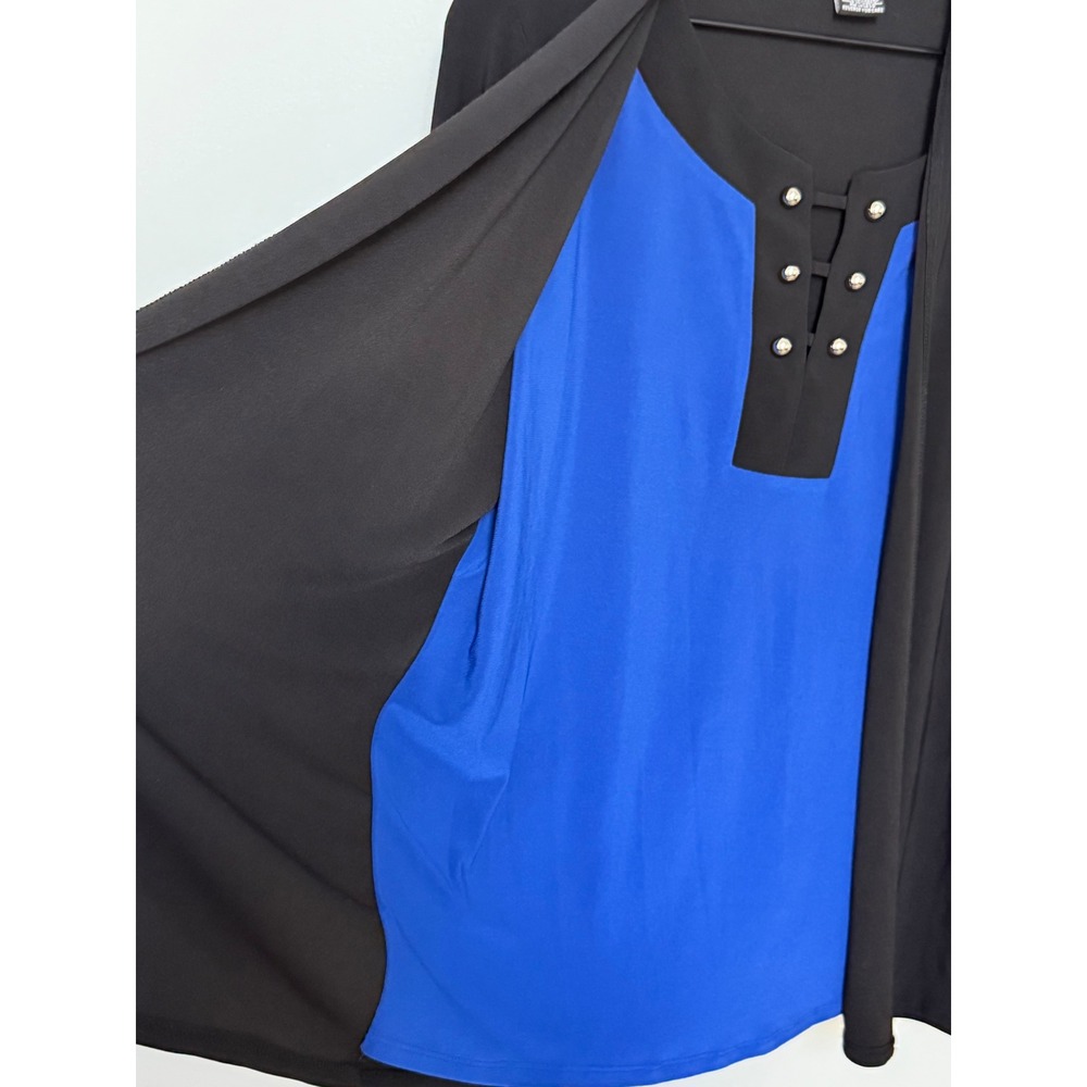 Liz McCoy Women's Cardigan Top Layered Studded Lattice Black Royal Blue Size L - Picture 5 of 9